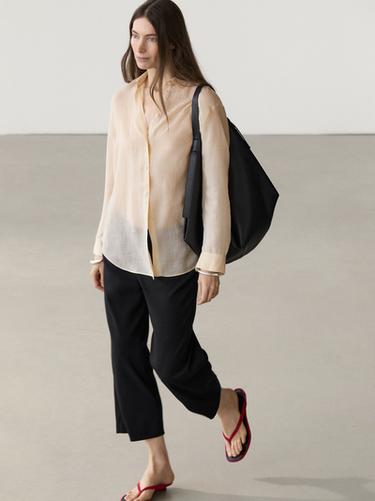 Zara Flowing shirt with shirt collar - DARK KHAKI