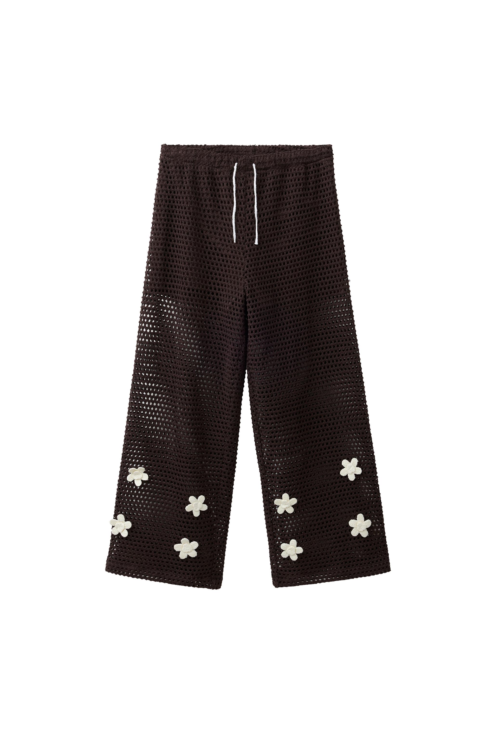 zarame WIDE LEG CROCHET FLOWER PANTS - Brown | ZARA United States