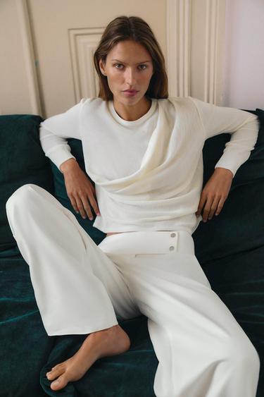 Zara 流動針織衫 - 米黃白色 - 圖片 0