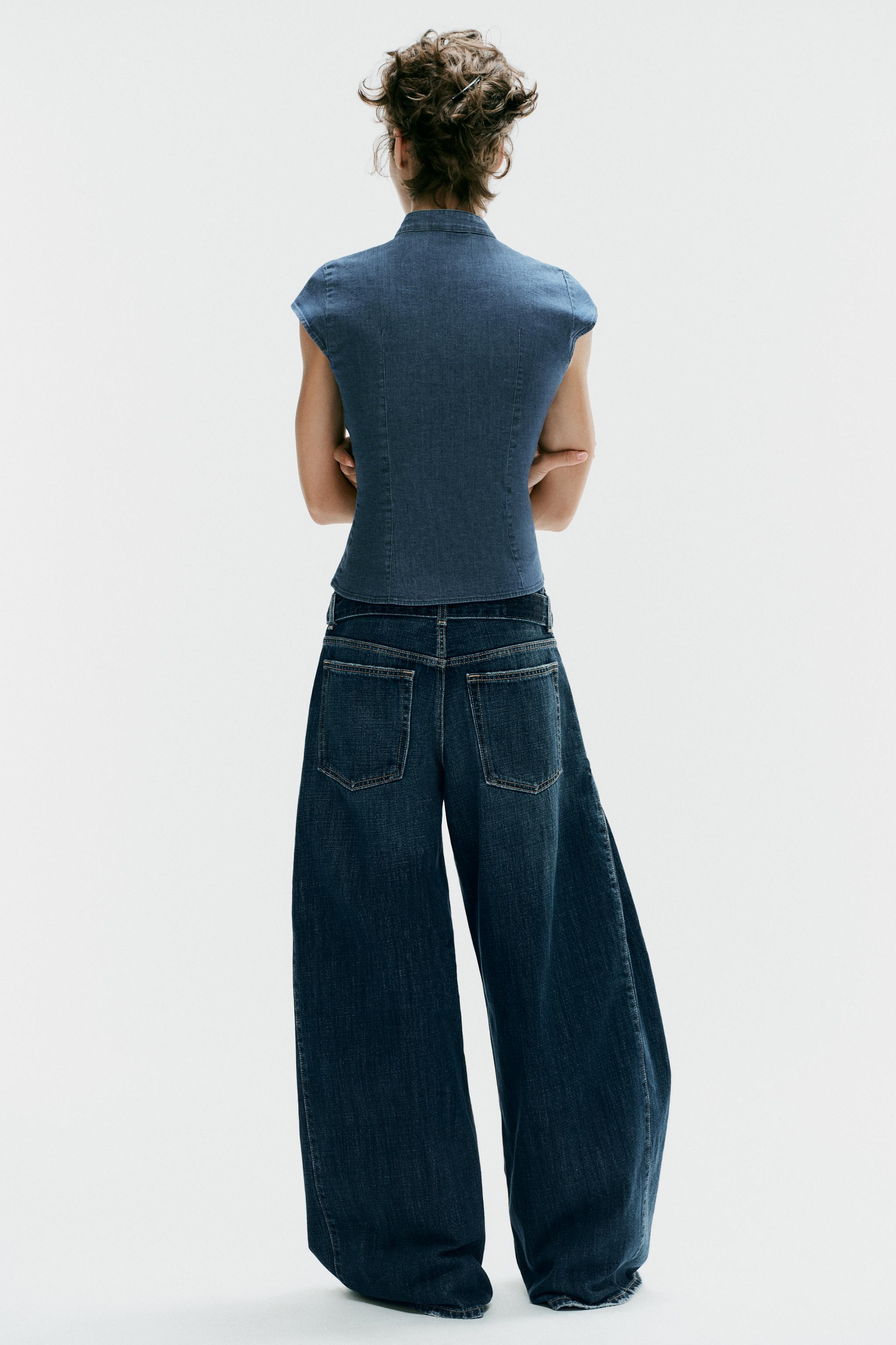 Zara DENIM GÖRÜNÜMLÜ DÜĞMELİ ÜST görsel 4
