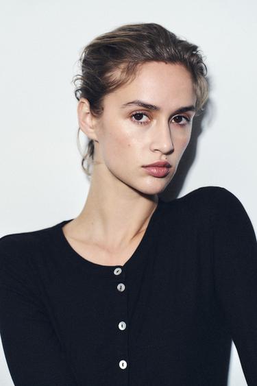 BUTTONED RIBBED T-SHIRT - Black by Zara - Image 3