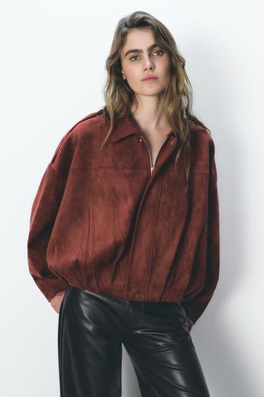 CHAQUETA BOMBER EFECTO ANTE - Burgundy de Zara