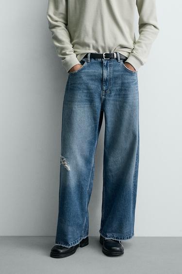 RELAXED FIT RIPPED JEANS - Mid-blue by Zara