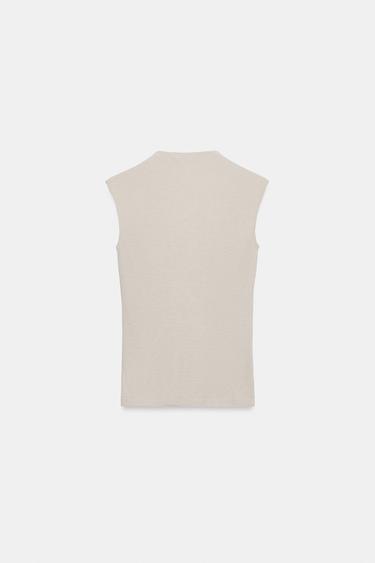 T-SHIRT CÔTELÉ COL EN V - Beige de Zara - Image 5