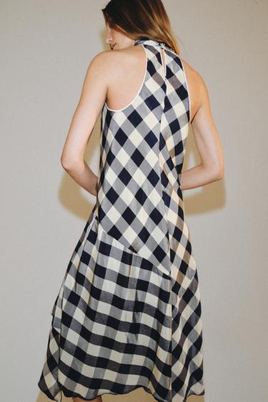 ROBE LICOU À CARREAUX ZW COLLECTION - Bleu marine / Blanc de Zara - Image 2