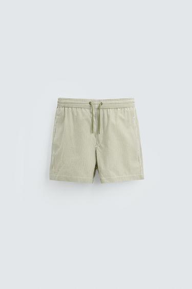 SEERSUCKER MID-LENGTH SWIMMING TRUNKS - Light khaki by Zara