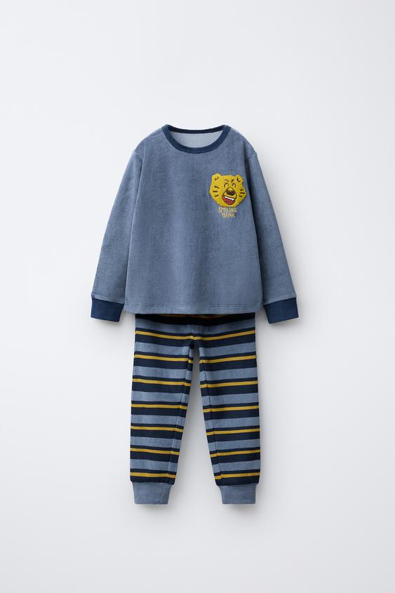 1 1/2-6 AÑOS/ PIJAMA VELOUR RAYAS TIGRE - Azul de Zara - Imagen 0