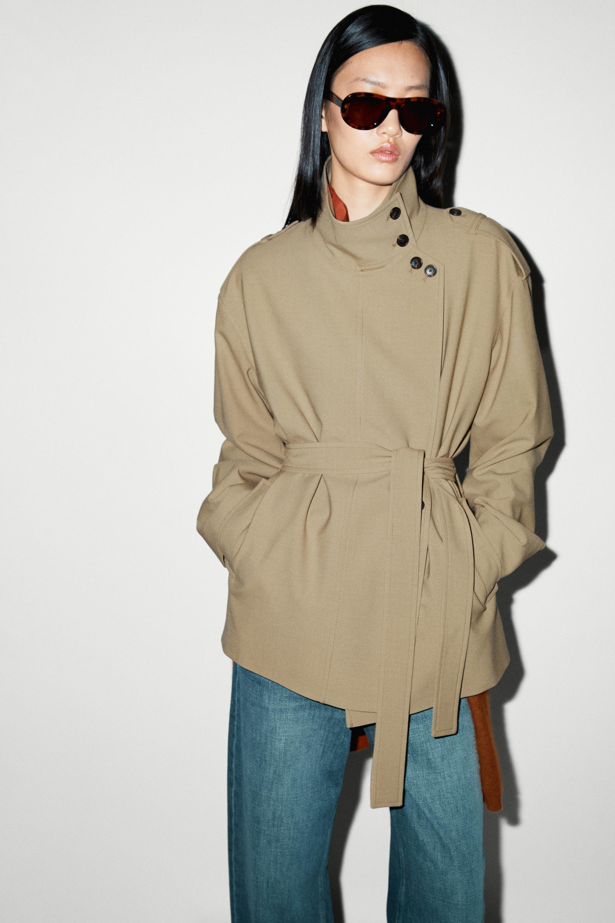 Mid-length belted trench coat