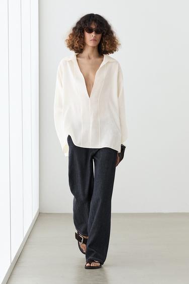 Zara Flowing blouse with seam details - Ecru - Image 0