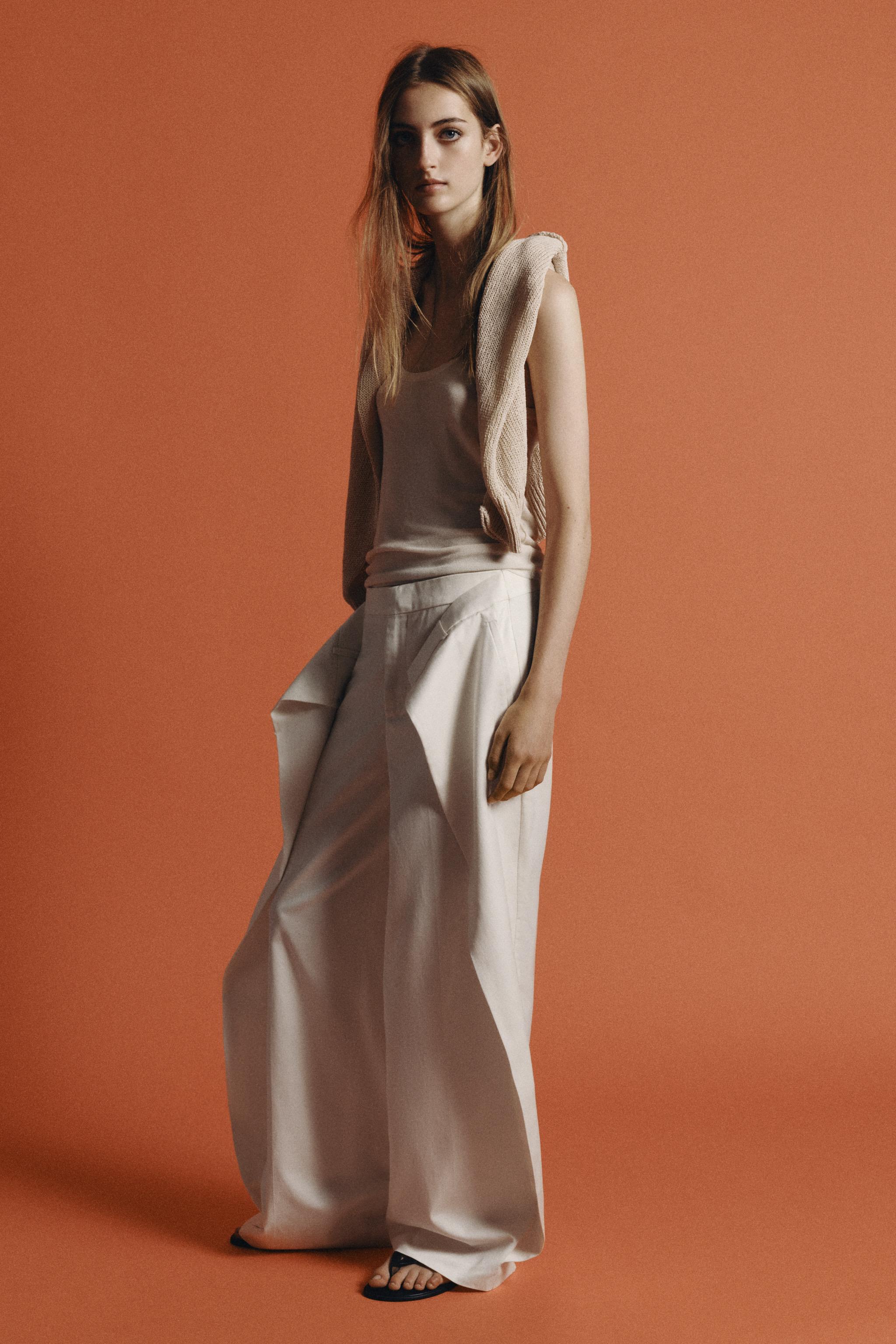 ZW COLLECTION WIDE-LEG PLEATED TROUSERS — Ecru