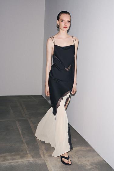 Zara COMBINATION LACE DRESS - Black / Ecru