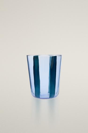 Zara GLASS TUMBLER WITH LINE DESIGN - Blue - Image 0