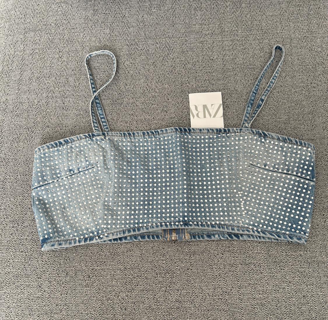 TRF DENIM CROP TOP WITH RHINESTONES