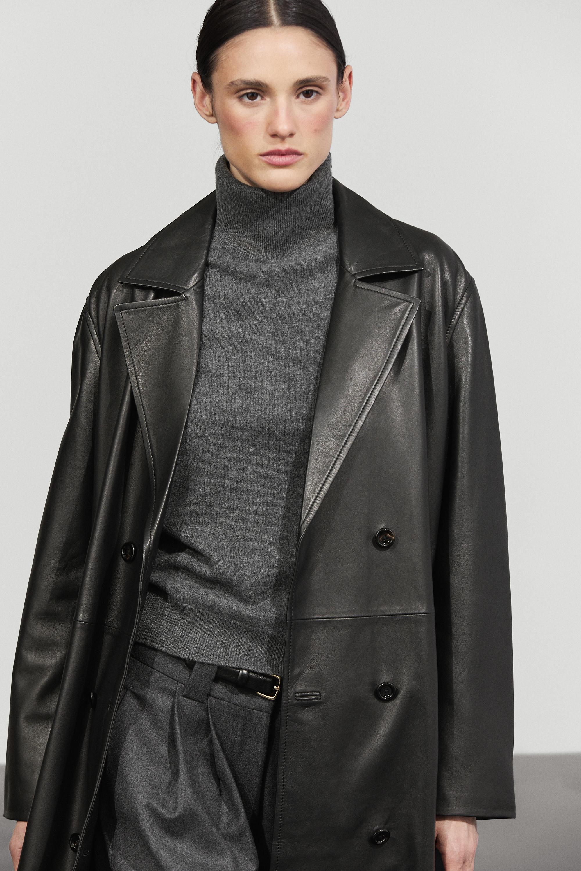 Long nappa leather trench coat