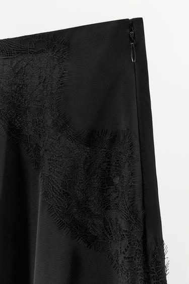 JUPE SATINÉE ASYMÉTRIQUE DENTELLE - Noir de Zara - Image 5