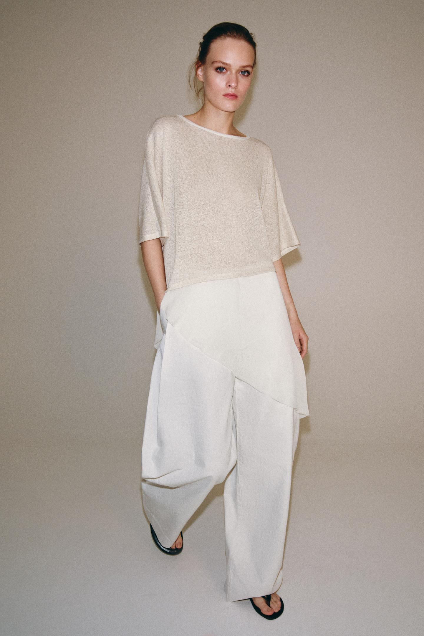 Женские брюки Zara ZW Collection Wide-Leg, цвет: Экрю — фото 3
