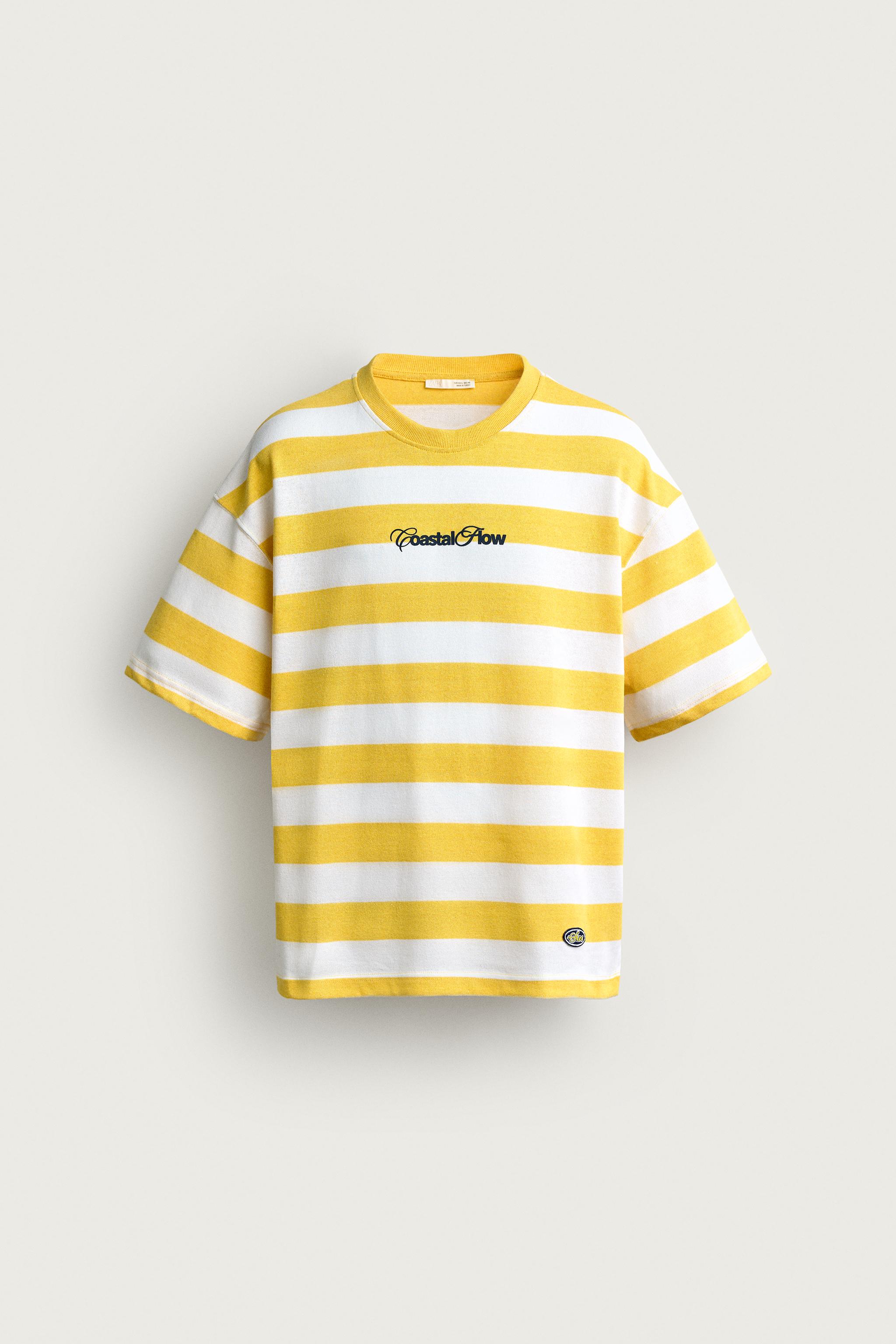 RELAXED FIT STRIPED TEXT T-SHIRT — Printed