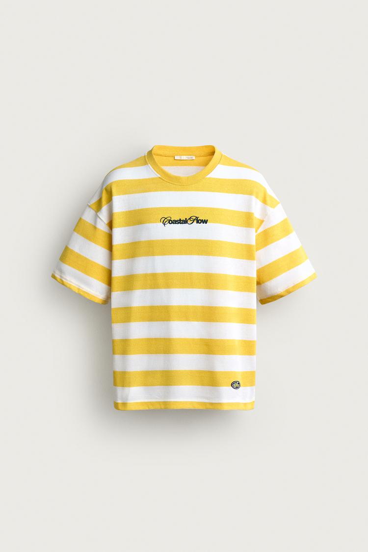 RELAXED FIT STRIPED SLOGAN T-SHIRT