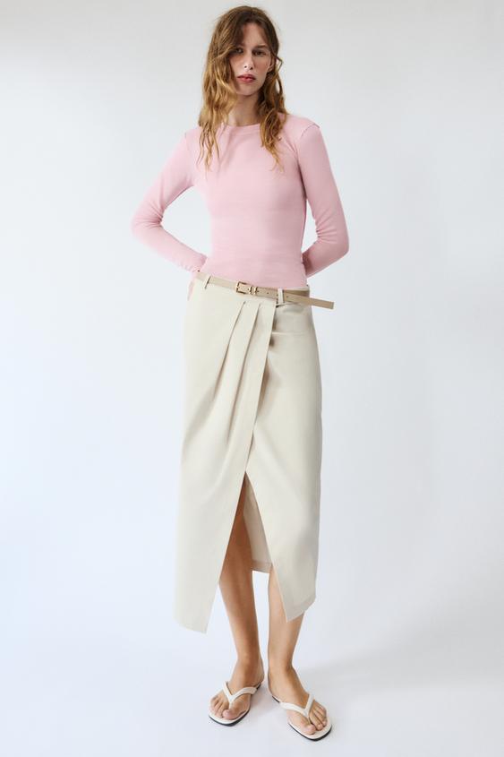 FALDA MIDI CINTURÓN - Hueso de Zara - Imagen 0
