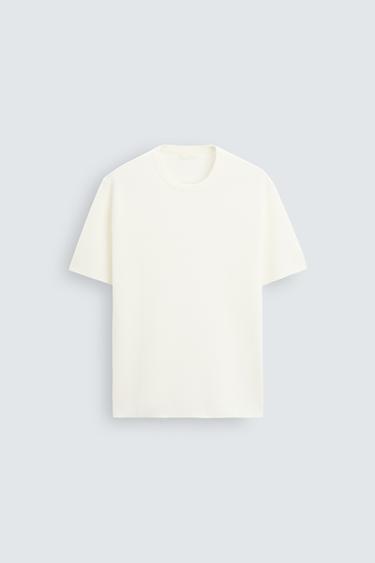 T-SHIRT EN MAILLE RELAXED FIT - Crème de Zara