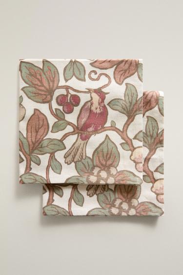 SERVETTEN MET BLOEMEN EN VOGELS (2-PACK) | KATHARINE POLE - Bordeaux van Zara