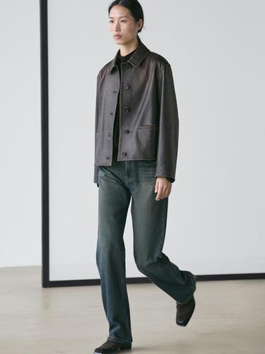 Zara Short nappa leather jacket - Black