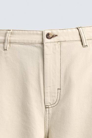 CONTRAST STITCHING TROUSERS - Ecru by Zara - Image 8
