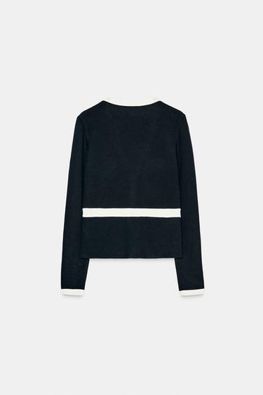 Zara SOFT CONTRAST CARDIGAN - Black / White
