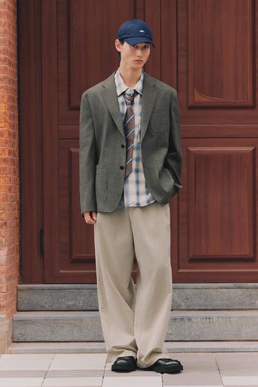 HERRINGBONE TEXTURED BLAZER - Grey green by Zara