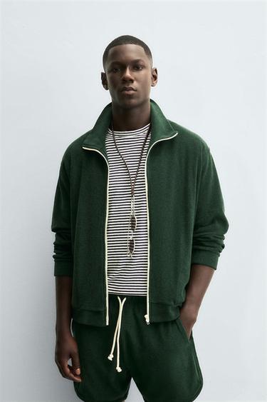 TOWELLING ZIP-UP SWEATSHIRT - Bottle green by Zara