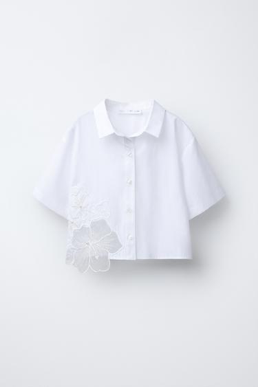 SPARKLY FLORAL POPLIN SHIRT - White by Zara - Image 0