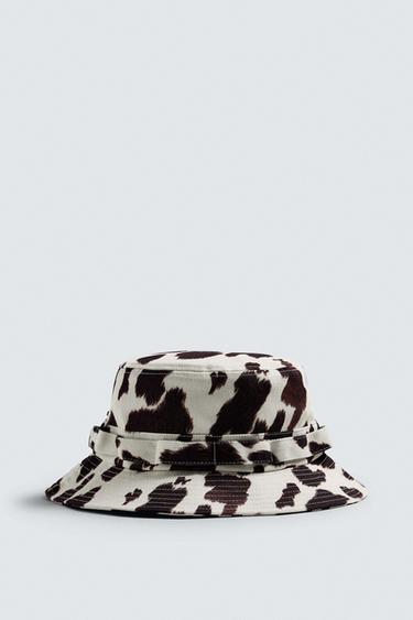 Zara ANIMAL PRINT BUCKET HAT - White