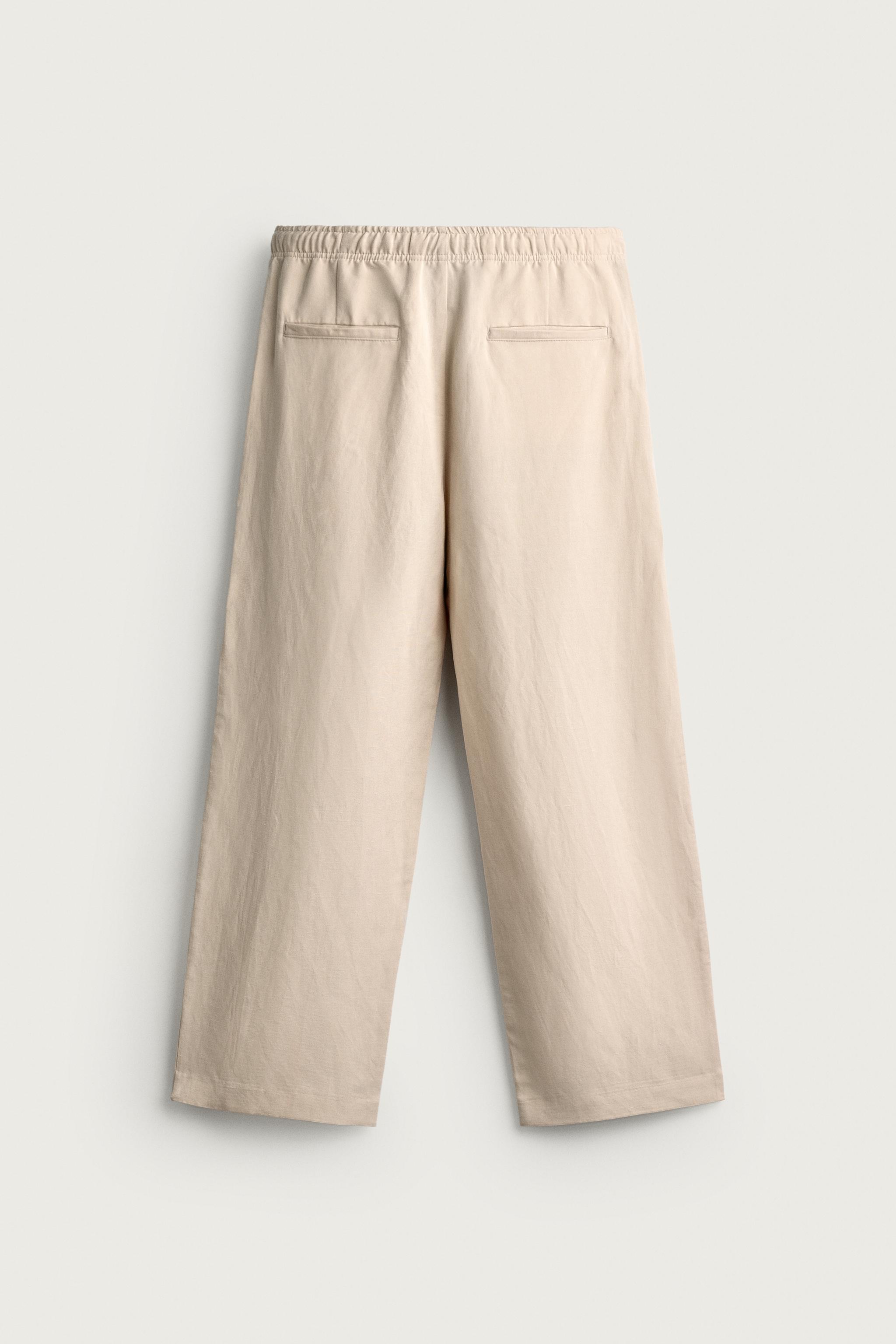 Мужские брюки Zara VISCOSE LINEN BLEND RELAXED FIT PANTS — фото 7