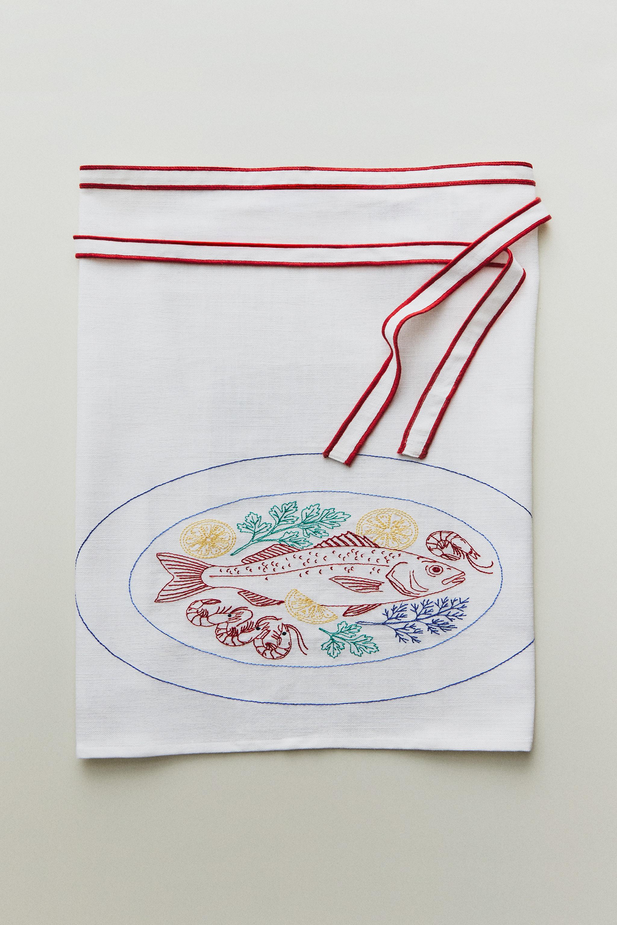 FISH COTTON APRON — White