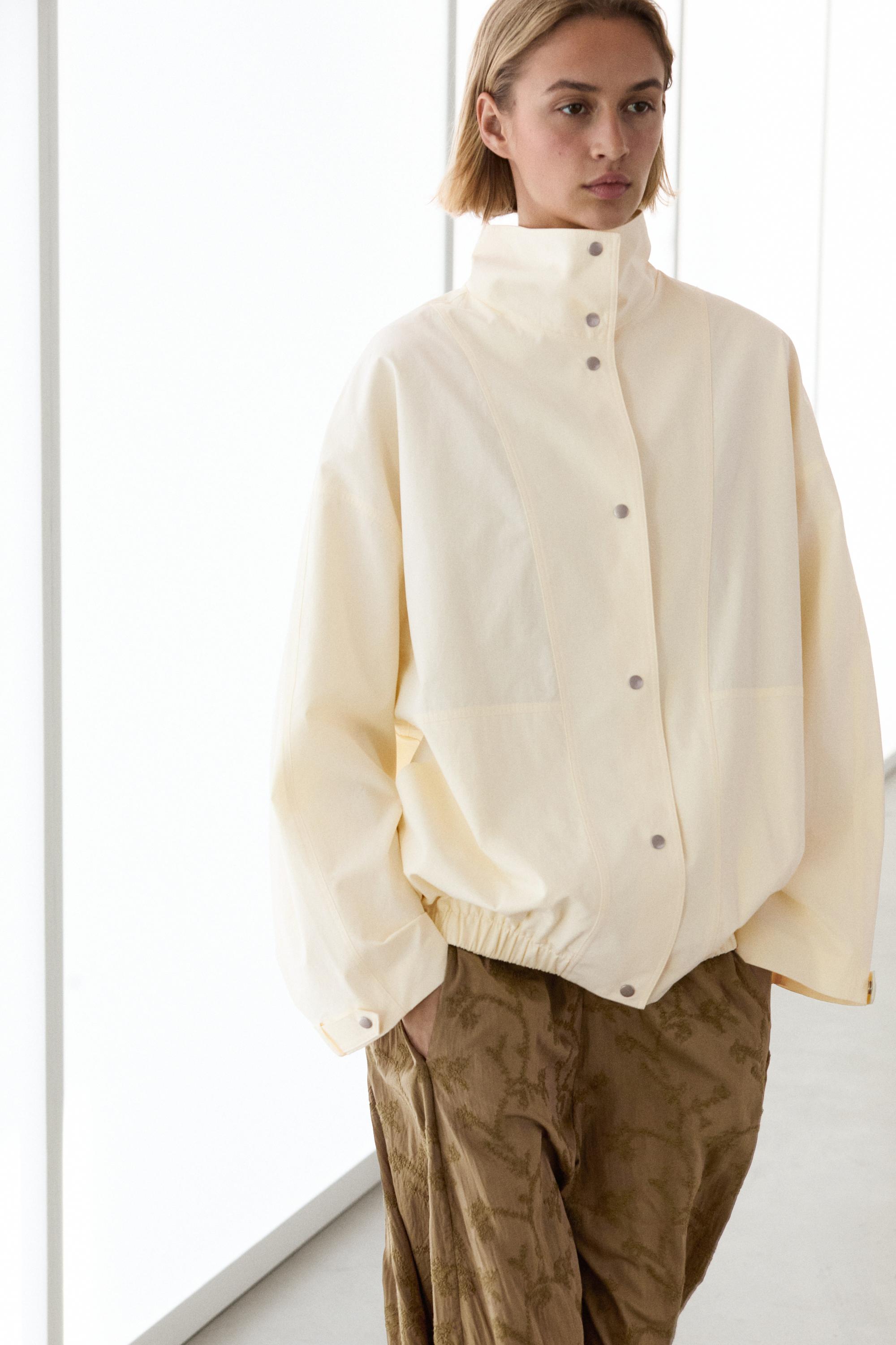 Oversize bomber jacket with snap buttons — Ecru