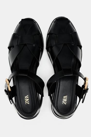 FLAT CAGE SANDALS - Black by Zara