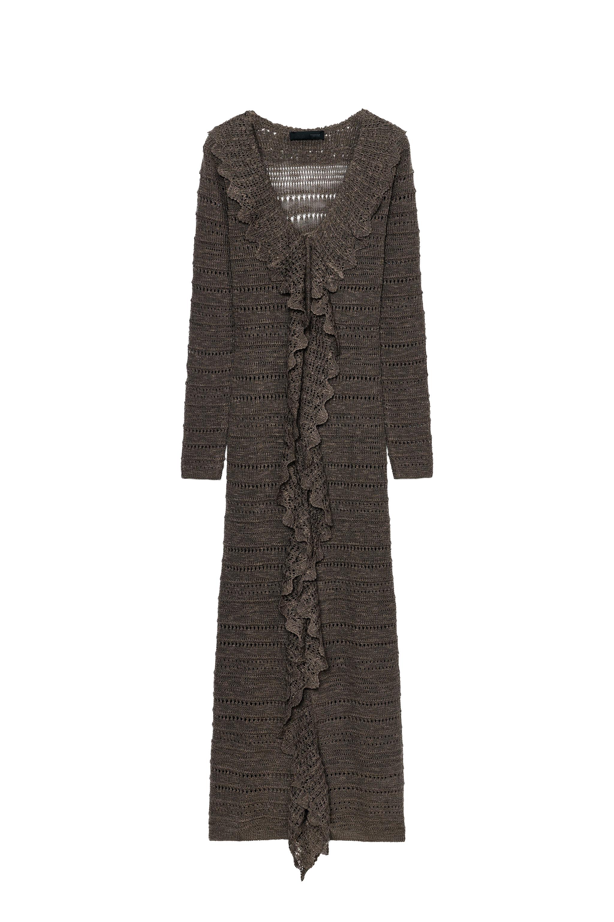 POINTELLE KNIT RUFFLED DRESS - Brown / Taupe | ZARA United States