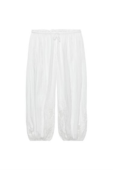 ZW COLLECTION LACE SAROUEL TROUSERS - Oyster-white by Zara