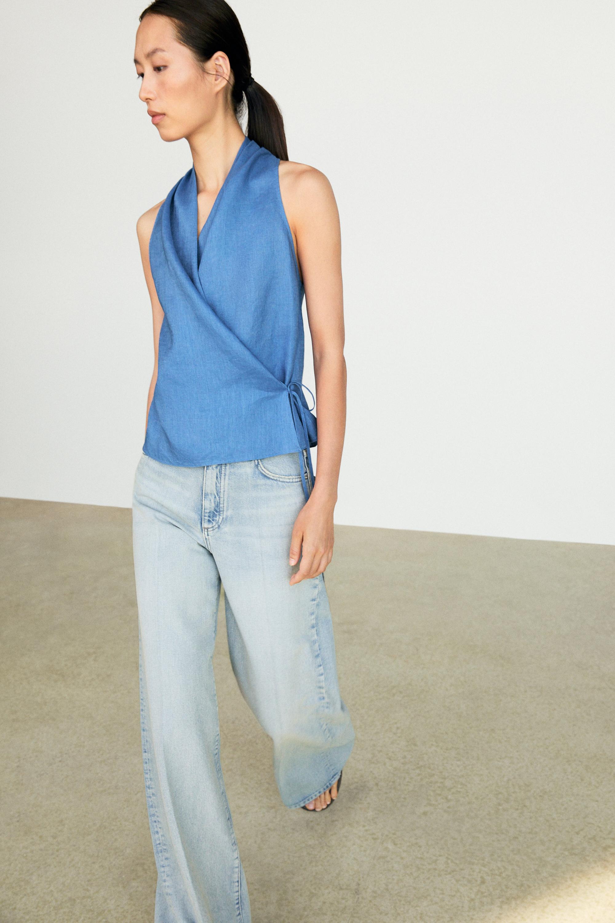 100% linen crossover halter top