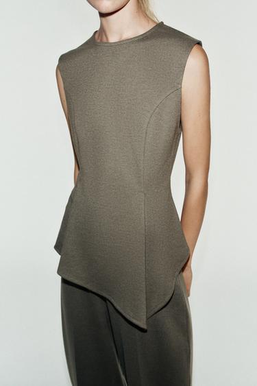 SOFT PEPLUM TOP — Brown marl 1
