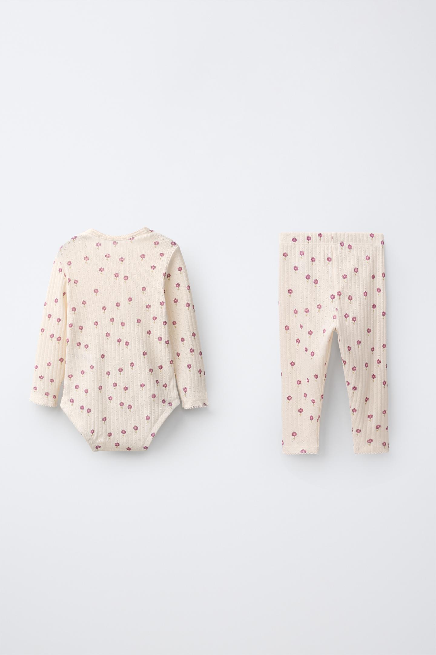 Детский комплект Zara Floral Print Bodysuit and Leggings Set, цвет: Пастельный розовый — фото 2