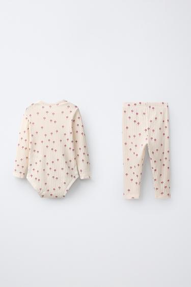 FLORAL PRINT BODYSUIT AND LEGGINGS SET — Pastel pink 2