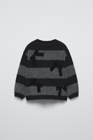KNIT SWEATER WITH BOWS - Dark grey by Zara - Image 0