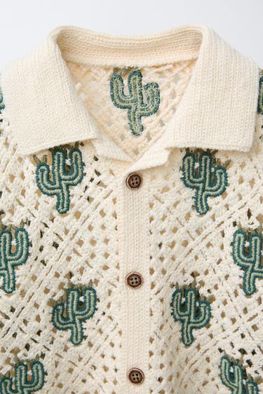 CACTUS CROCHET KNIT SHIRT - Ecru / Green by Zara - Image 2