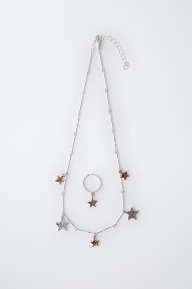 PACK OF STAR NECKLACE AND RING - Silver by Zara
