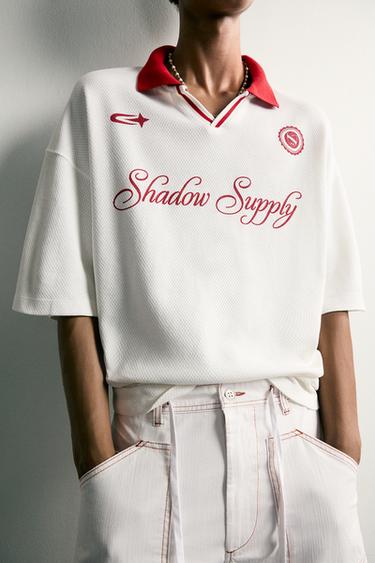 Zara RETRO SOCCER RELAXED-FIT POLO - Red / White