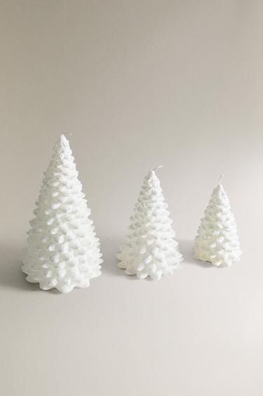 CHRISTMAS SNOWY FIR TREE CANDLE WITH GLITTER - White by Zara - Image 1