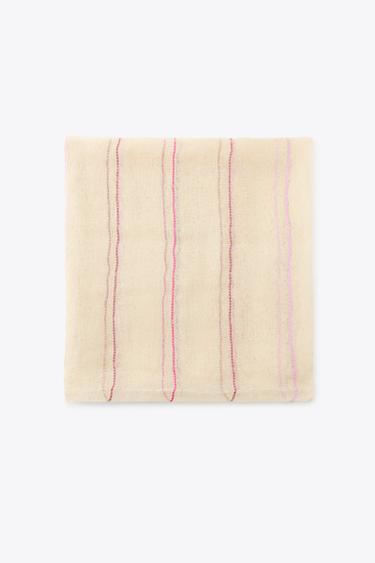 STRIPED LINEN BLEND SCARF - Ecru by Zara - Image 0