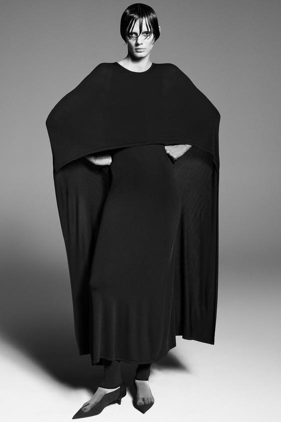 LONG KNIT CAPE DRESS Black ZARA Hungary / Magyarország