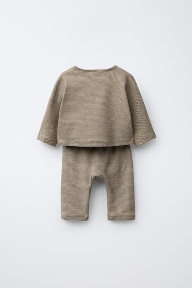 STRIPED T-SHIRT AND TROUSERS SET - camel by Zara - Image 1